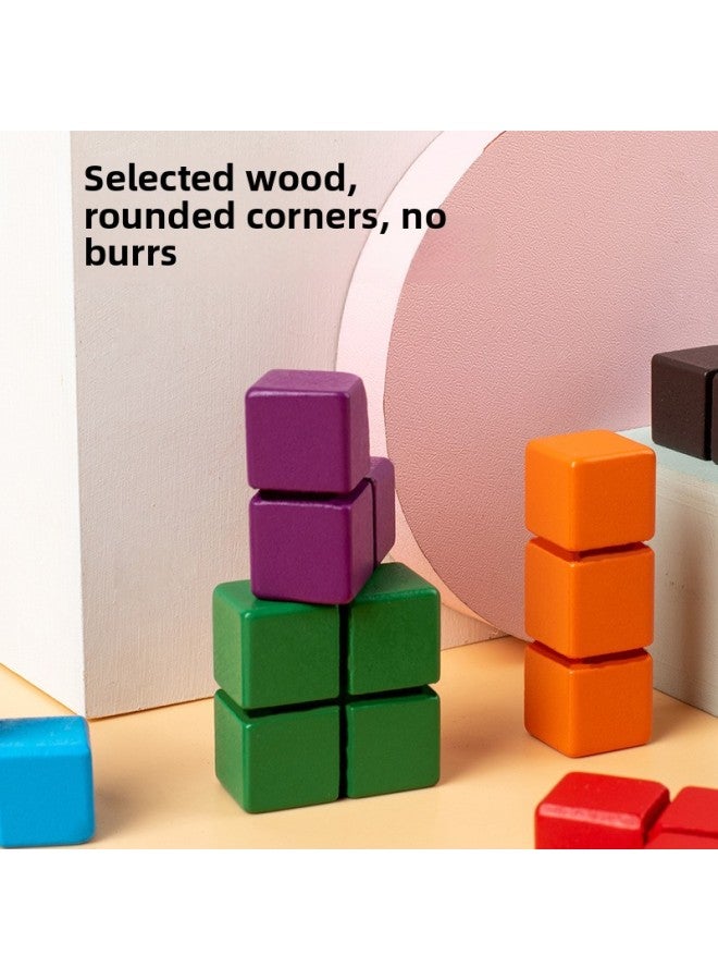 Wooden Children's Thinking Battle Early Education Educational Toys Wooden Three-dimensional Tetris Puzzle Building Blocks-Color:Single Suit - Image 4
